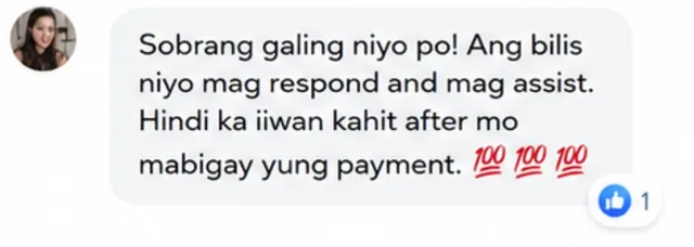 Buyer message: Sobrang galing niyo po! Ang bilis niyo mag respond and mag assist. Hindi ka iiwan kahit after mo mabigay yung payment.